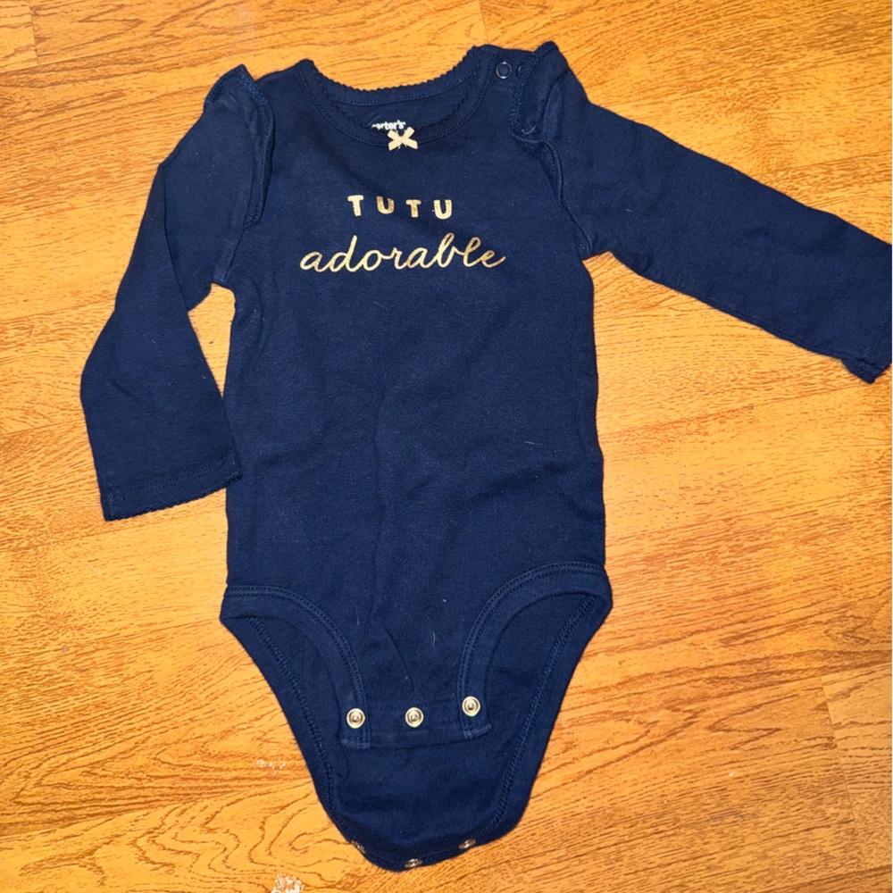 Carter's Navy Blue "Tutu Adorable" Long Sleeve One-Piece